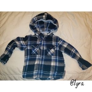 Boys Toddler Blue Flannel Hoodie Button Shirt H&M